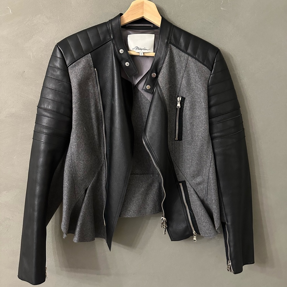 3.1 Phillip Lim Black Leather Jacket with Gray wool